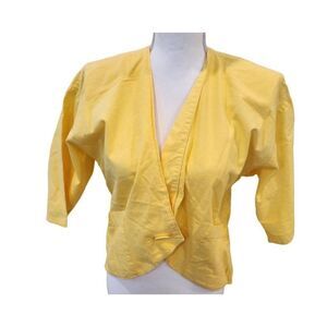 Vintage 80s Hanna California Yellow Shirt Jacket Crop Top S Shoulder Pads